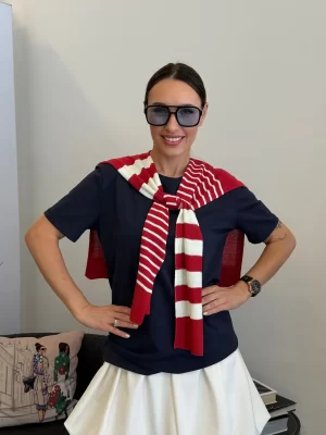 Marškinėliai su megztuko imitacijos detale