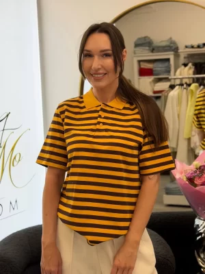 Geltoni dryžuoti polo marškinėliai